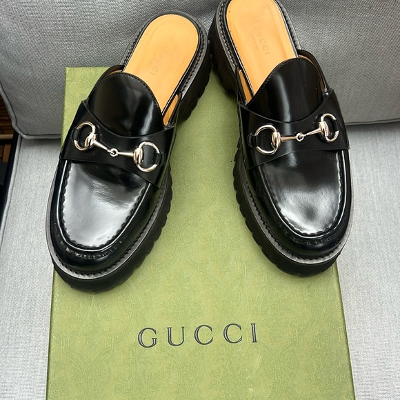Gucci Black and Silver Mules with Horsebit Detail - Picture 1 of 9